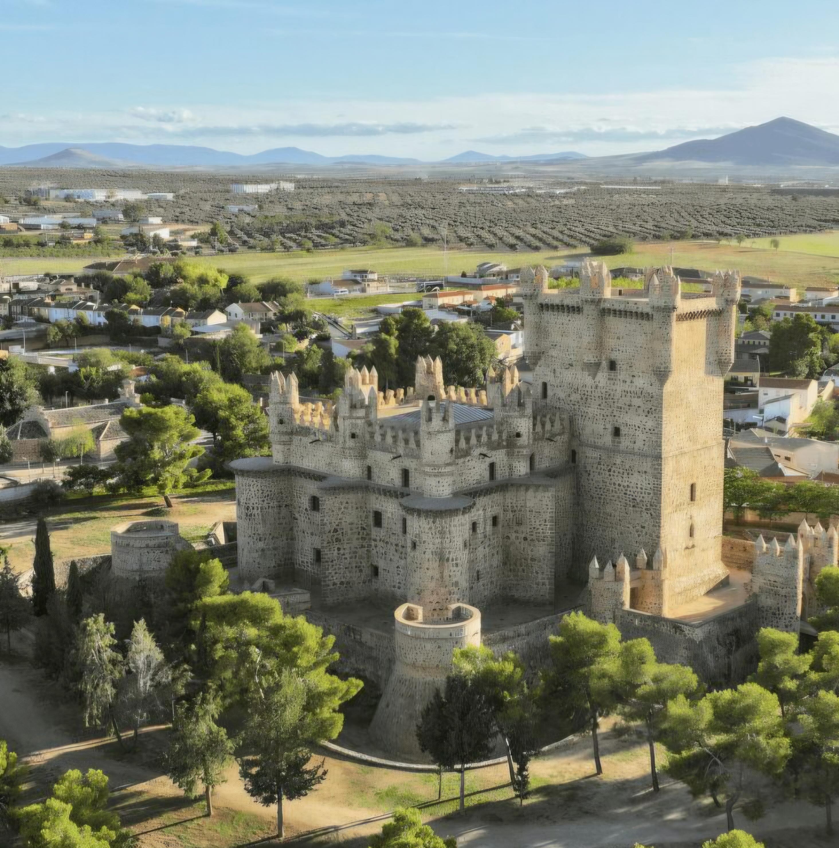 Castillo de Guadamur rodeado de vegetación